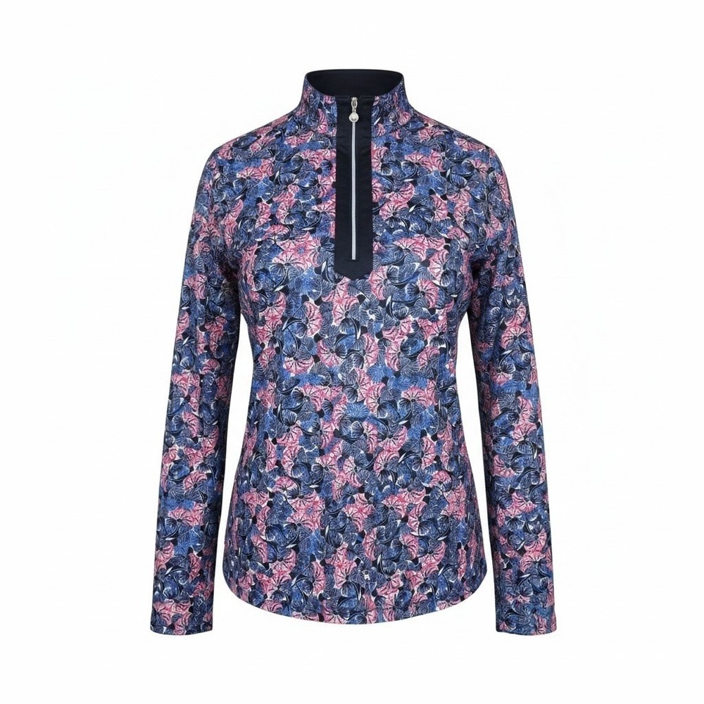 Daily Sports Women Large Golf Top Floral Ginkgo Print Quarter Zip Long Sleeve‎
